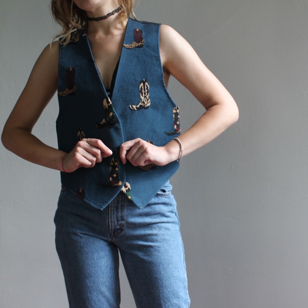 Vintage 80s Cowboy Boot Vest